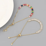 Boho Rainbow Zircon Bracelet for Women Adjustable CZ Tennis Chain Bracelet