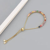 Boho Rainbow Zircon Bracelet for Women Adjustable CZ Tennis Chain Bracelet