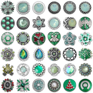 Set of 5 Green Pattern Tree Frog Metal Snap Buttons for Bracelet