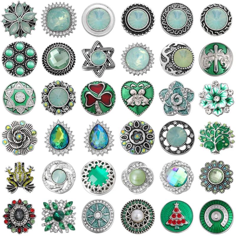 Set of 5 Green Pattern Tree Frog Metal Snap Buttons for Bracelet