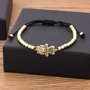 Copper Inlay Zircon Crystal Kids Bracelet Adjustable Lucky Beads