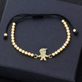 Copper Inlay Zircon Crystal Kids Bracelet Adjustable Lucky Beads