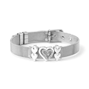 Stainless Steel Mesh Watch Bracelet Double Heart Butterfly Charm