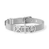 Stainless Steel Mesh Watch Bracelet Double Heart Butterfly Charm