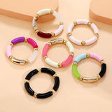 Acrylic Beaded Charm Bracelets Wafer Beaded Chain Stretch Cuff Bangles