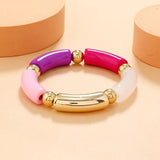 Acrylic Beaded Charm Bracelets Wafer Beaded Chain Stretch Cuff Bangles
