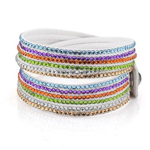 Multilayer Leather Hematite Lucky Crystal Snap Wrap Bracelet