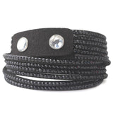 Multilayer Leather Hematite Lucky Crystal Snap Wrap Bracelet