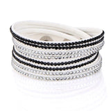 Multilayer Leather Hematite Lucky Crystal Snap Wrap Bracelet