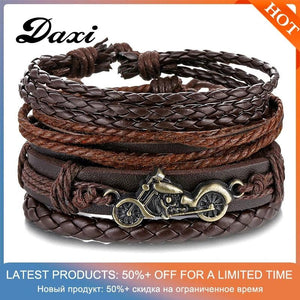 DAXI Leather Bracelet for Men Jewelry Charms Mens Accessories Gift