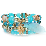 Beaded Crystal Bracelet Bohemian Style Women Tassel Natural Stone Wristband