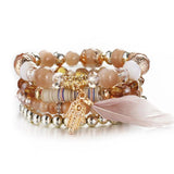 Beaded Crystal Bracelet Bohemian Style Women Tassel Natural Stone Wristband