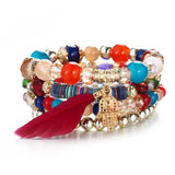 Beaded Crystal Bracelet Bohemian Style Women Tassel Natural Stone Wristband