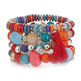 Beaded Crystal Bracelet Bohemian Style Women Tassel Natural Stone Wristband