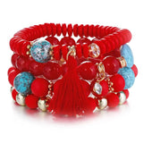 Beaded Crystal Bracelet Bohemian Style Women Tassel Natural Stone Wristband
