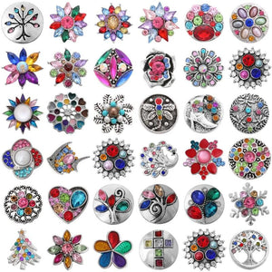 6pcs Colorful 18mm Rhinestone Flower Metal Snap Buttons DIY Charms