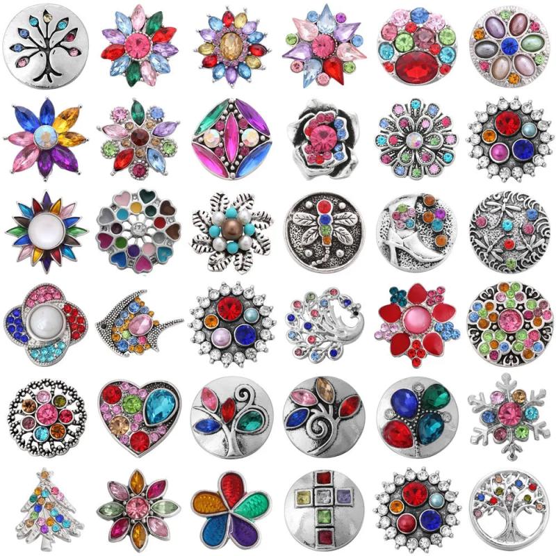 6pcs Colorful 18mm Rhinestone Flower Metal Snap Buttons DIY Charms