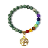 Tiger Eye 7 Chakra Bracelet Life Tree Pendant Reiki Healing Beads Bangles