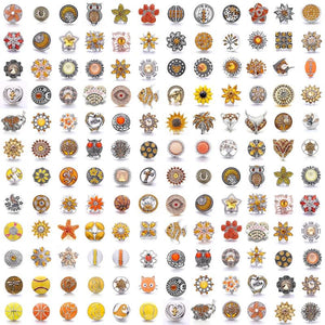 5pcs Yellow Rhinestone Flower 18mm Metal Snap Buttons