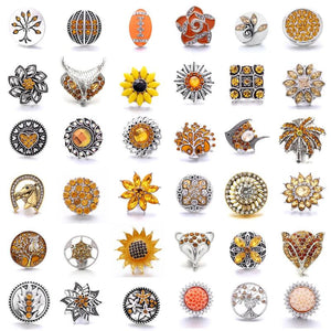 5pcs Yellow Rhinestone Flower 18mm Metal Snap Buttons