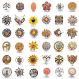 5pcs Yellow Rhinestone Flower 18mm Metal Snap Buttons