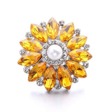 5pcs Yellow Rhinestone Flower 18mm Metal Snap Buttons