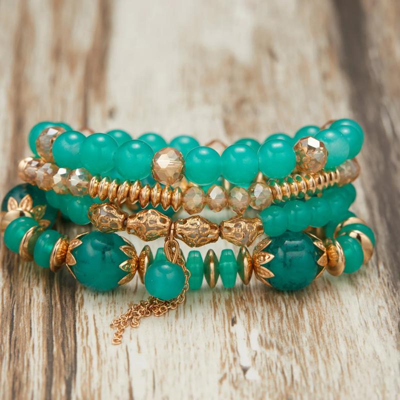 Boho Crystal Stone Beads Bracelet Multilayer Colorful Charm Bracelets