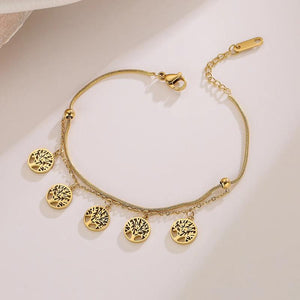 316L Stainless Steel Double Layer Bracelet with Tree Charm