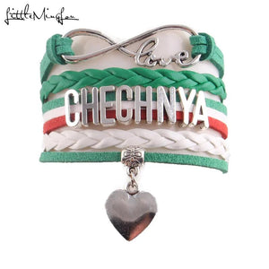 Infinity Love Chechnya Bracelet Heart Charm Leather Wrap Men Bracelets & Bangles