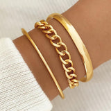 3PCS Women's Circle Bangle Chain Bracelets Set