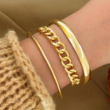3PCS Women's Circle Bangle Chain Bracelets Set