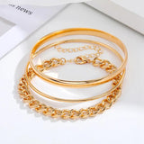 3PCS Women's Circle Bangle Chain Bracelets Set