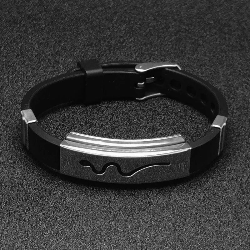 Silicone Men Bracelet Bangle Stainless Steel Strap Buckle Adjustable Male Gift