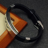 Silicone Men Bracelet Bangle Stainless Steel Strap Buckle Adjustable Male Gift