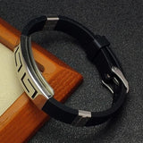 Silicone Men Bracelet Bangle Stainless Steel Strap Buckle Adjustable Male Gift