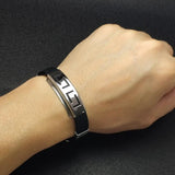 Silicone Men Bracelet Bangle Stainless Steel Strap Buckle Adjustable Male Gift