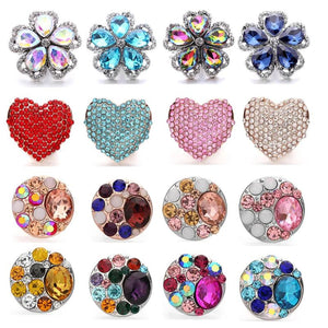 5pcs Snap Button Jewelry Crystal Love Heart Flower 18mm Metal Snap Buttons