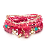 Bohemia Multi-layer Stone Bracelet Set For Women Elastic Beads Charm Jewelry