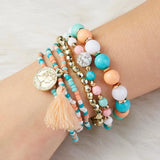 Bohemia Multi-layer Stone Bracelet Set For Women Elastic Beads Charm Jewelry