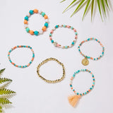 Bohemia Multi-layer Stone Bracelet Set For Women Elastic Beads Charm Jewelry