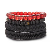4 PCS/Set Beads Braided Leather Bracelet for Men Friendship Wrist Jewelry Gift