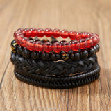 4 PCS/Set Beads Braided Leather Bracelet for Men Friendship Wrist Jewelry Gift