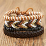 4 PCS/Set Beads Braided Leather Bracelet for Men Friendship Wrist Jewelry Gift