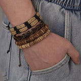 4 PCS/Set Beads Braided Leather Bracelet for Men Friendship Wrist Jewelry Gift
