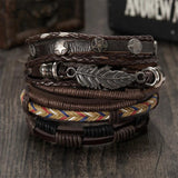 Vintage Goth Leaf Star Multilayer Leather Bracelet Set