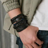 Vintage Goth Leaf Star Multilayer Leather Bracelet Set