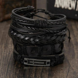 Vintage Goth Leaf Star Multilayer Leather Bracelet Set