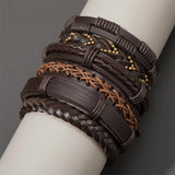 Vintage Goth Leaf Star Multilayer Leather Bracelet Set