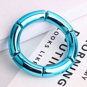 Metallic Red Bamboo Bracelets For Women Resin Tube Beads Bangles