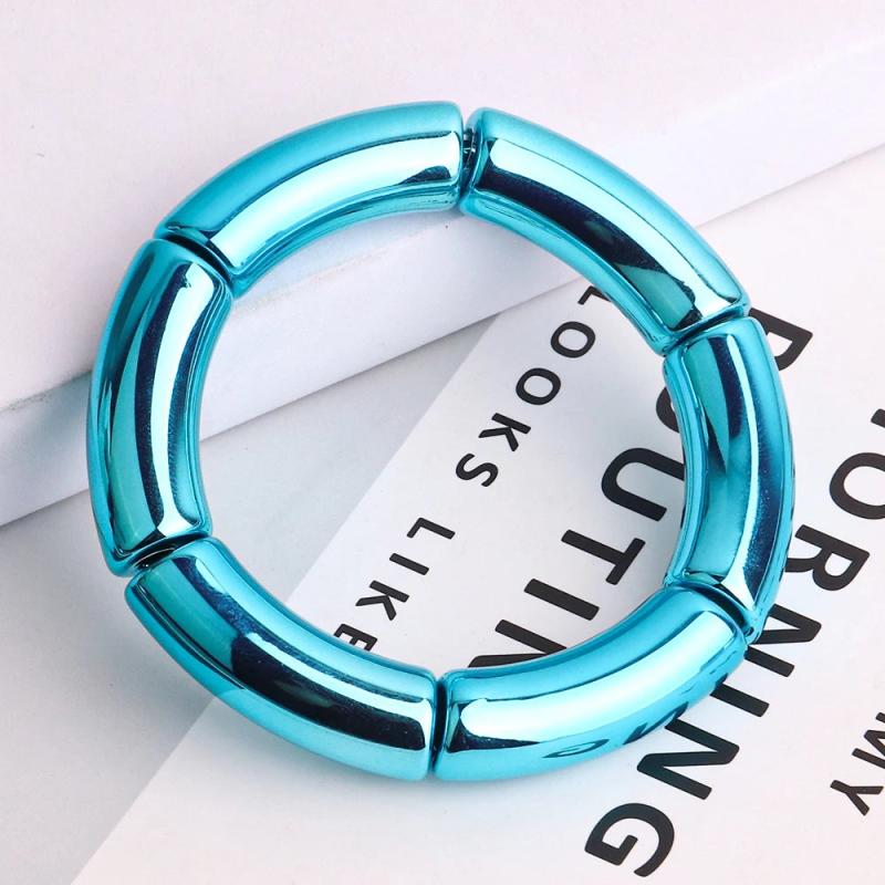 Metallic Red Bamboo Bracelets For Women Resin Tube Beads Bangles